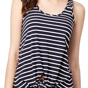 Maison Jules Navy Cotton Tie-Hem Tank Top XL